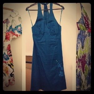 Teal Shiny Halter Dress